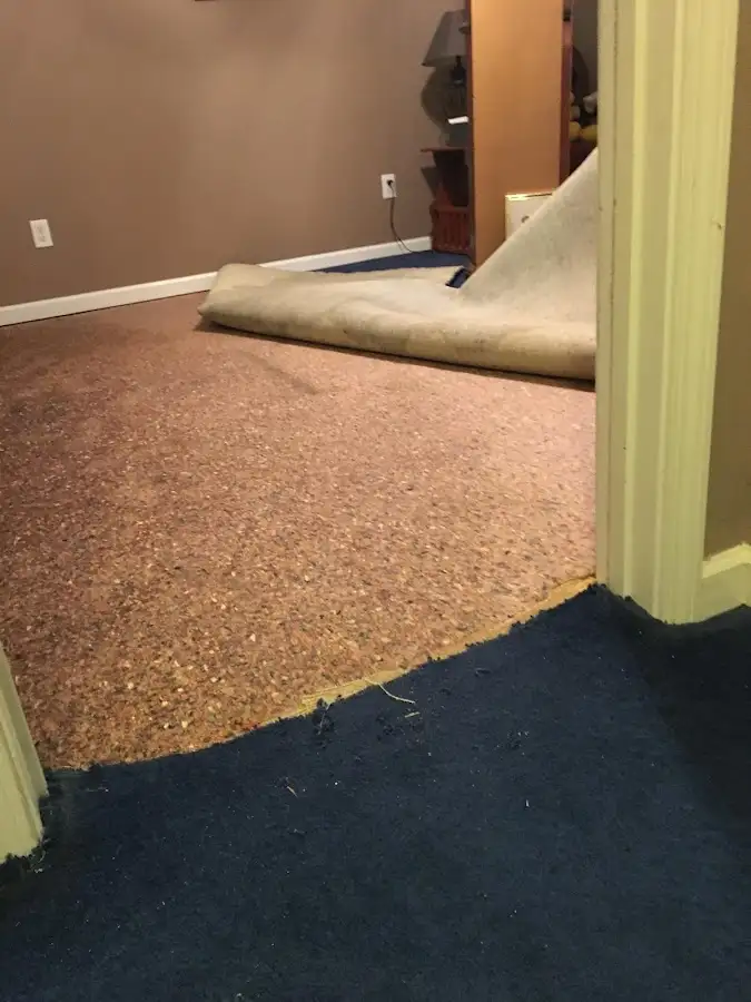Carpet pad removal revealing water damage during Water Mitigation Services in Fort Stockton